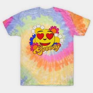 Groovy happy face with flowers T-Shirt